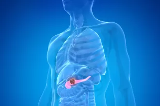 Illustration of the human body with the liver highlighted, emphasizing its role in pancreatic cancer surgery.